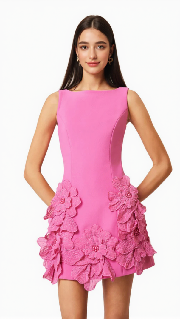 AIIZIE DAIVA FLOWER EMBELLISHED MINI DRESS IN PINK - product image