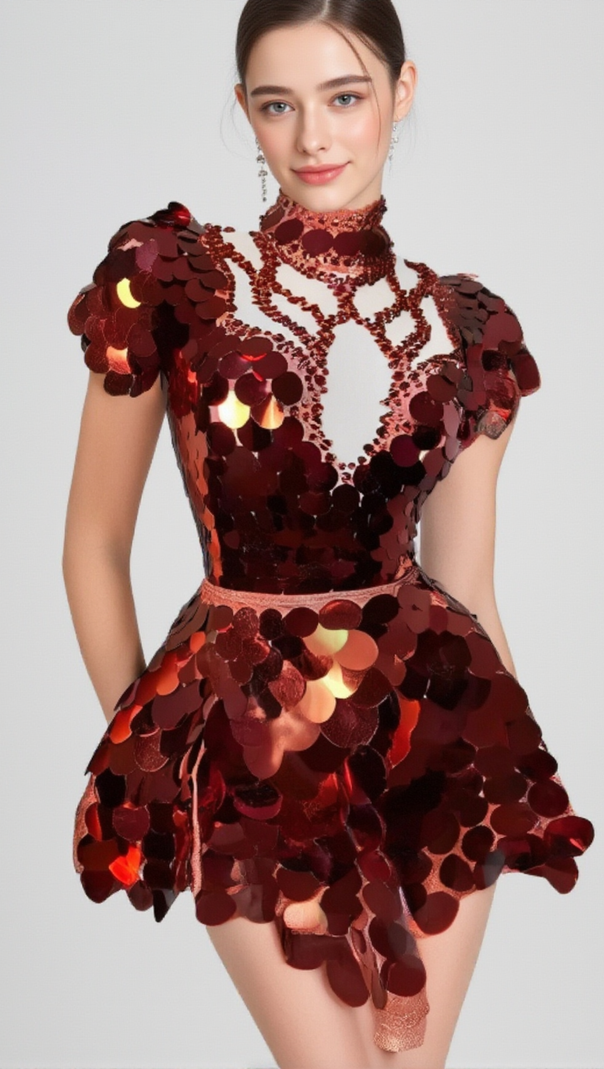AIIZIE HELENE BURGUNDY SEQUINS DIAMANTE SET - product image