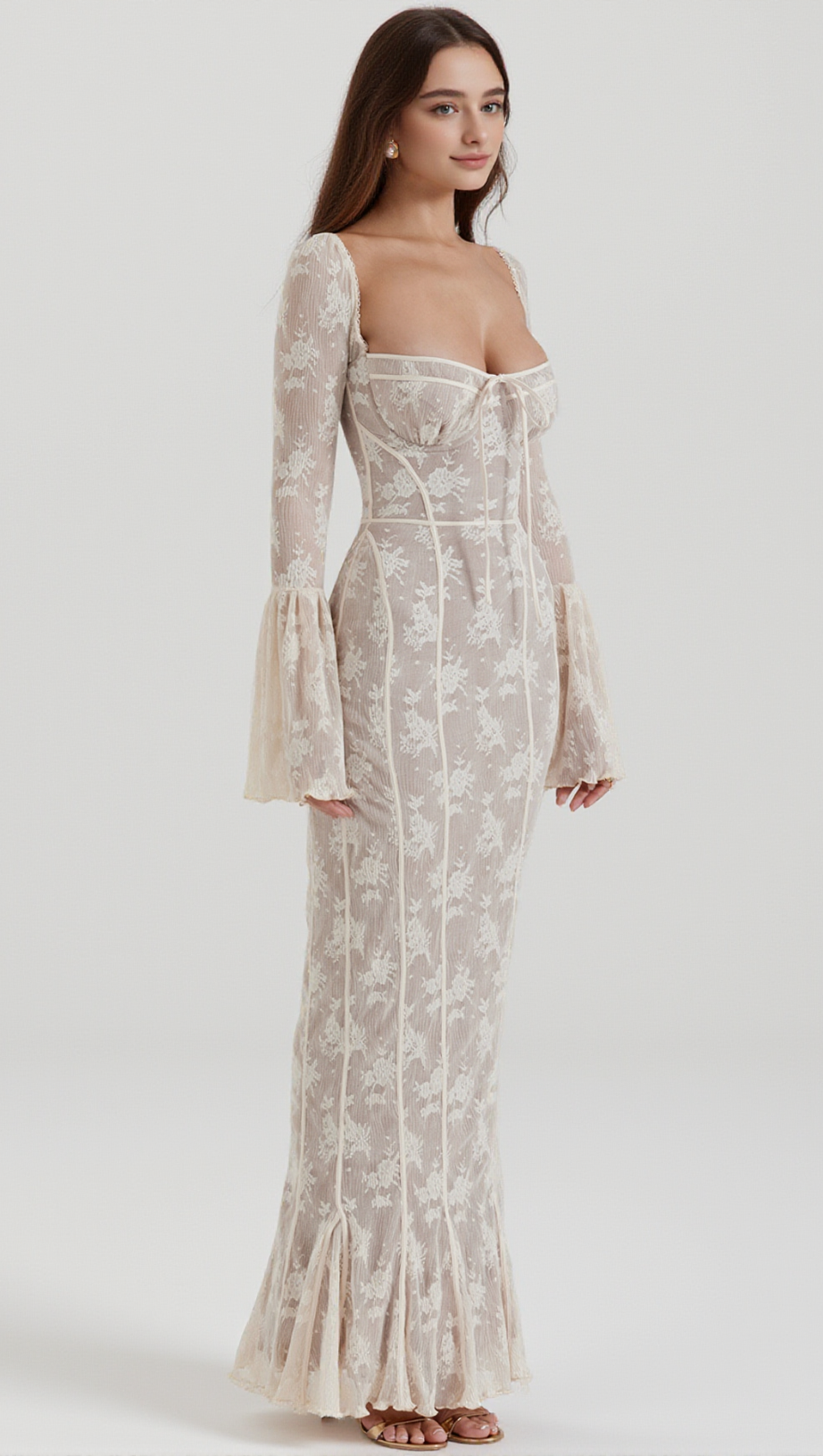 BELL SLEEVE LACE MIDI DRESS