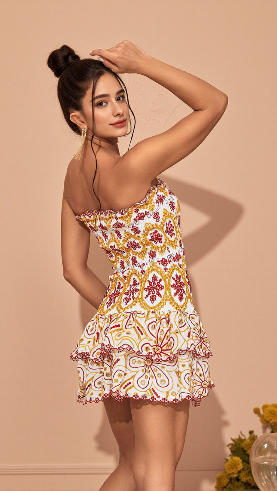 STRAPLESS RUFFLE MINI DRESS