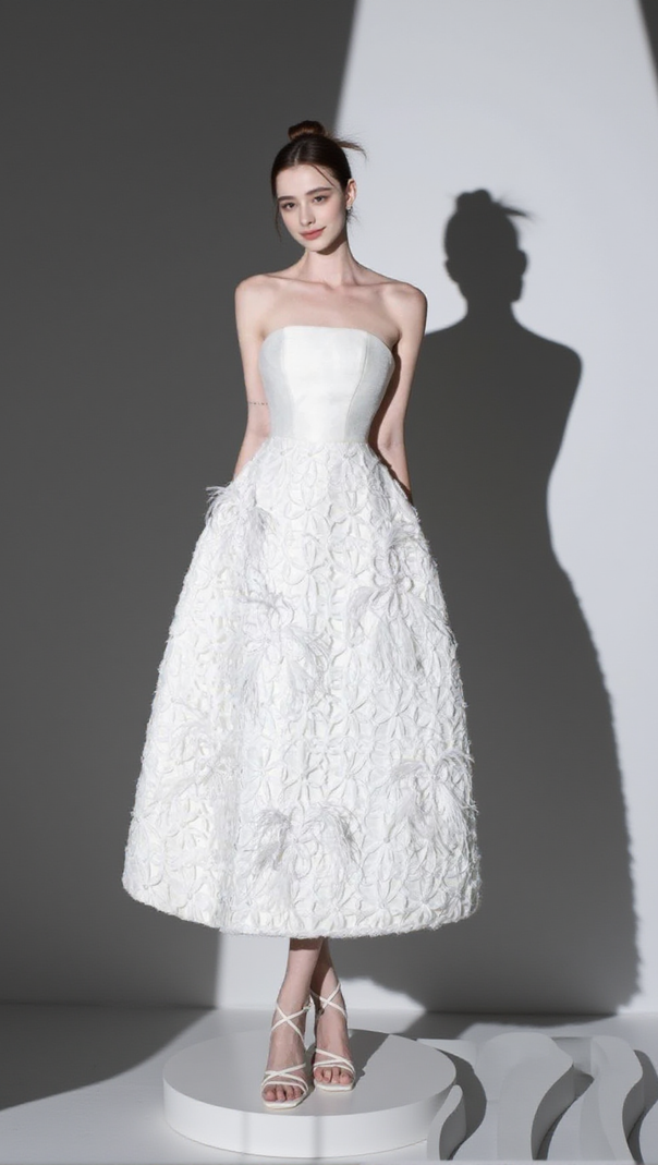 AIIZIE WHITE FLORAL EMBELLISHED STRAPLESS MIDI DRESS - product image