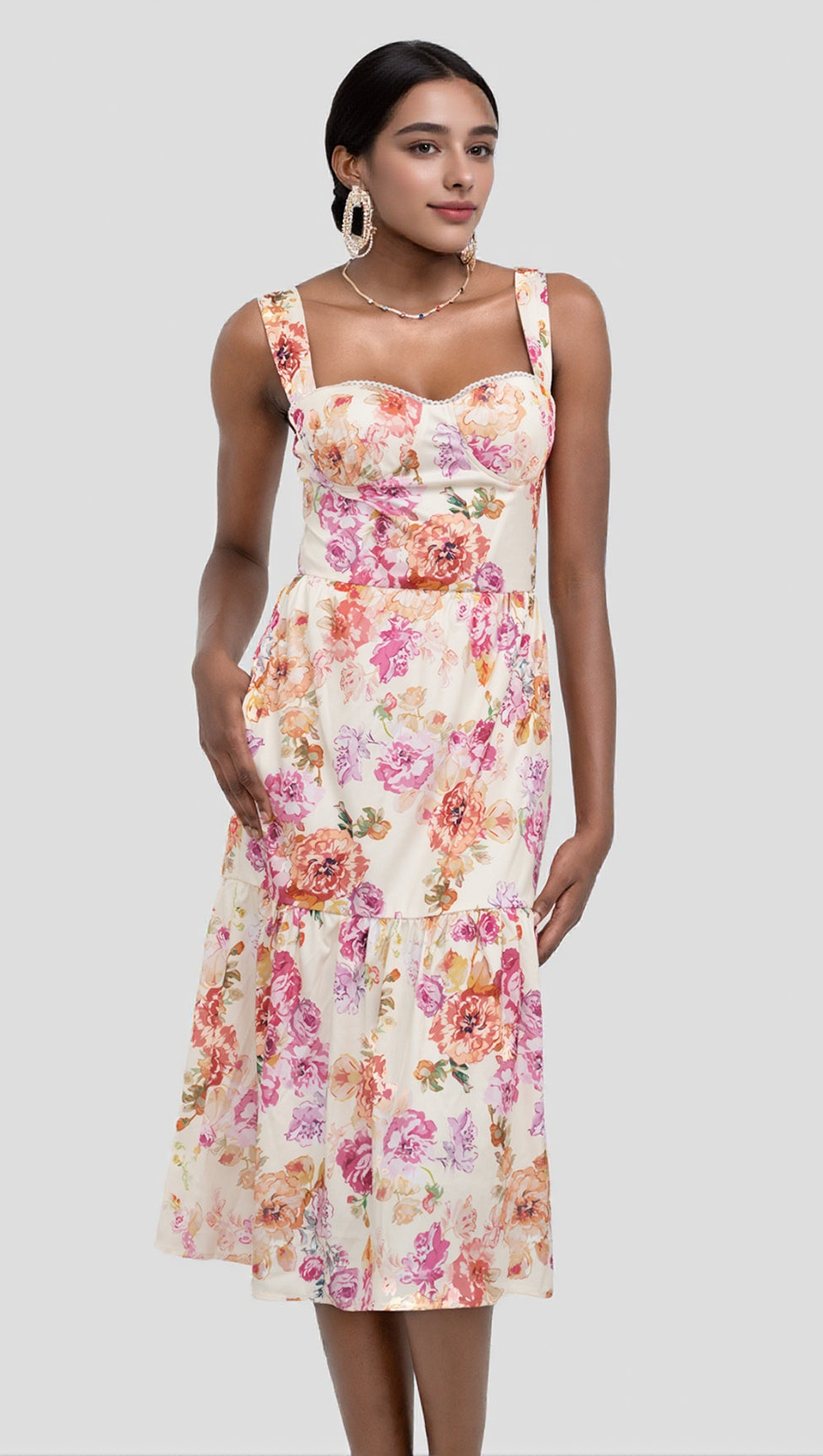 FLORAL MIDI DRESS IN IVORY