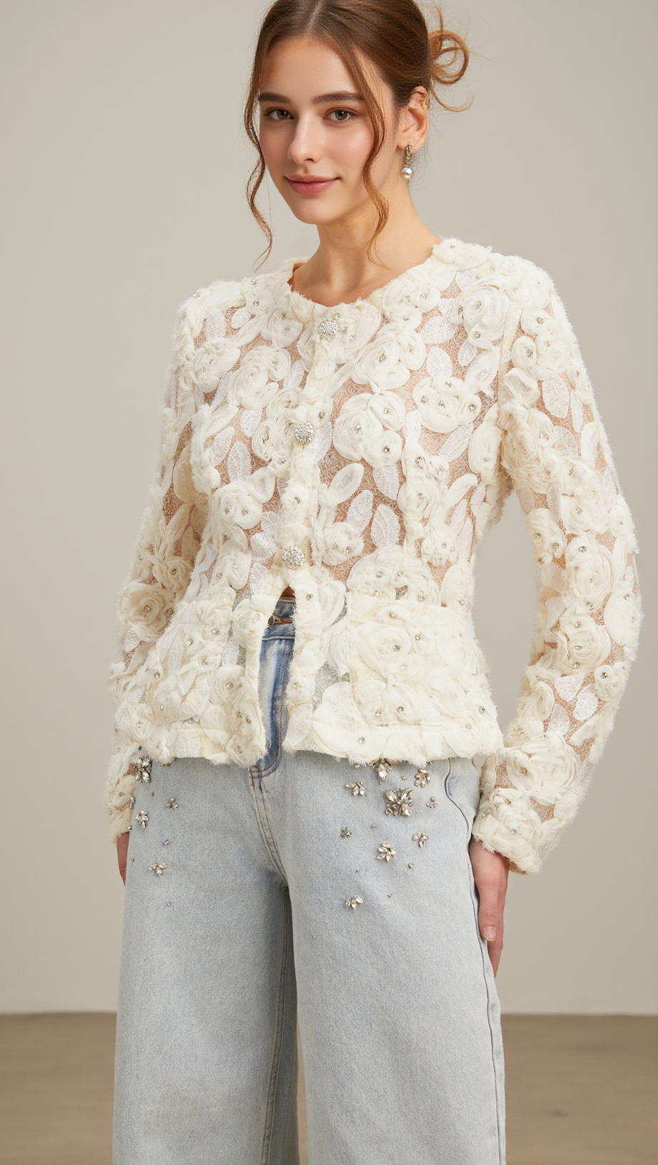 MARIANNE FLORAL-APPLIQUÉ EMBELLISHED JACKET