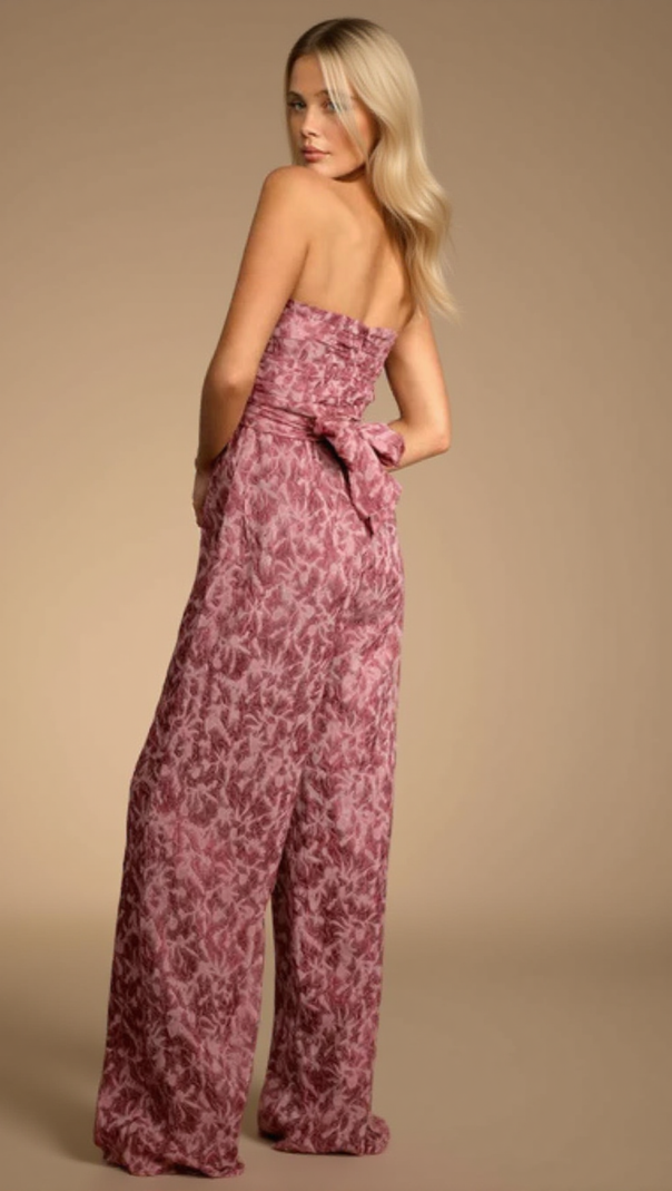AIIZIE ORGANZA RUCHED STRAPLESS WIDE-LEG JUMPSUIT - product image