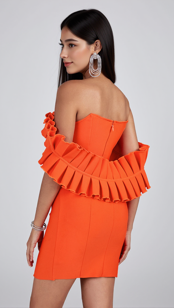 AIIZIE OFF SHOULDER MINI BANDAGE DRESS IN ORANGE - product image