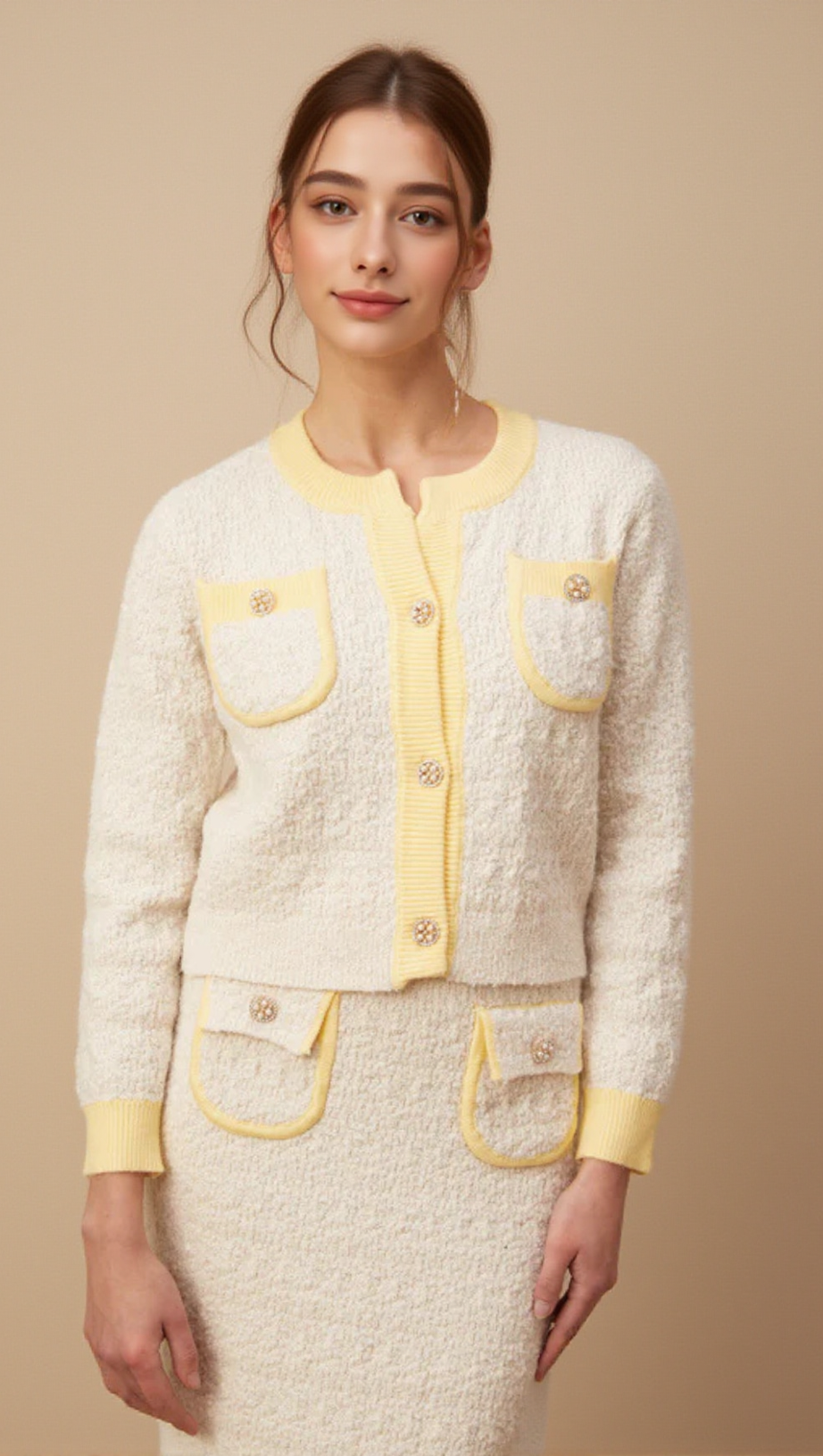 JESSIE WHITE TEXTURED KNIT CARDIGAN & SKIRT MATCHING SET