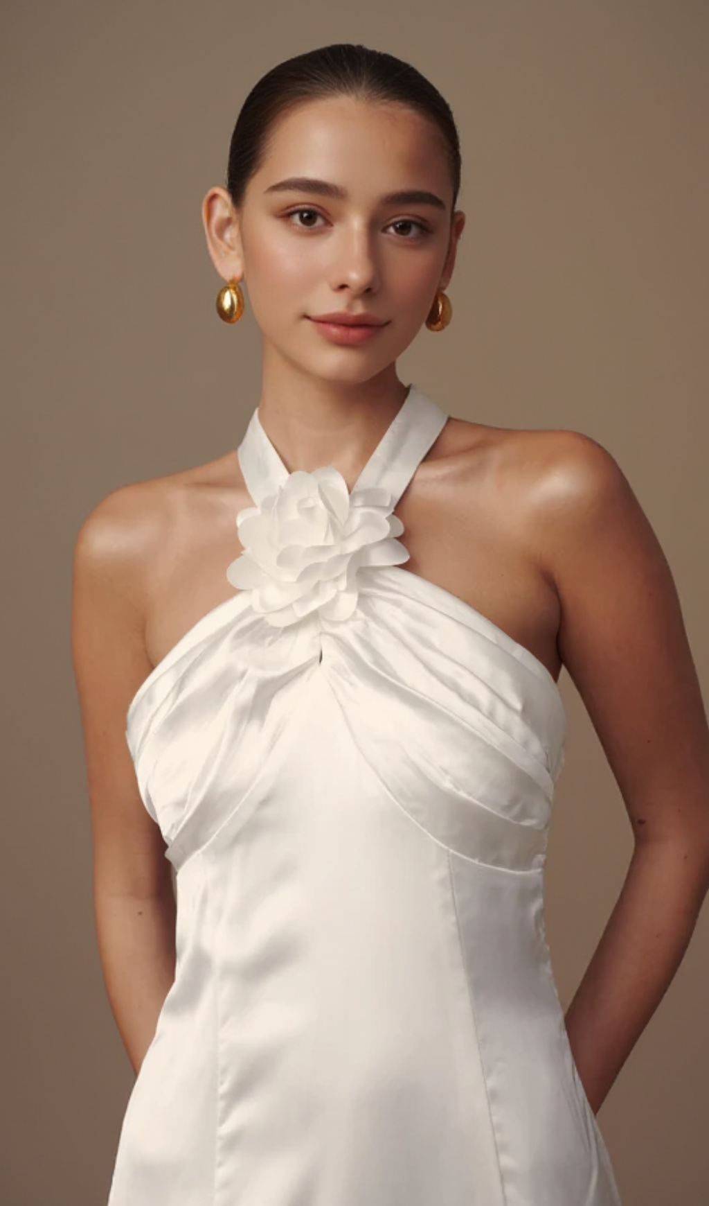 DYLAN ROSE HALTER MAXI DRESS IN WHITE