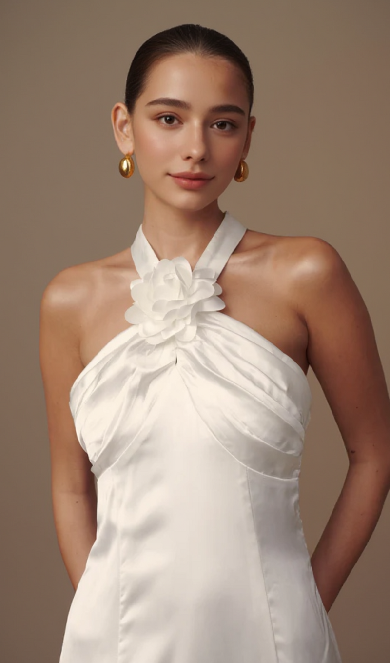 Dylan Rose Halter Maxi Dress in White