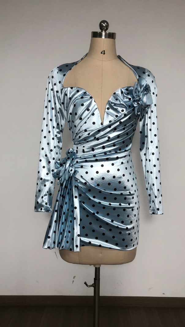 AIIZIE JENNY POLKA DOTS SATIN MINI DRESS IN BLUE - product image