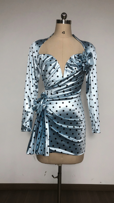 JENNY POLKA DOTS SATIN MINI DRESS IN BLUE