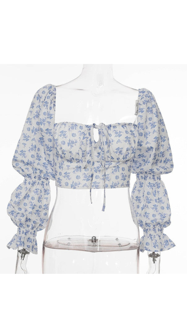 AIIZIE BUBBLE SLEEVE WAISTBAND TOP IN BLUE - product image