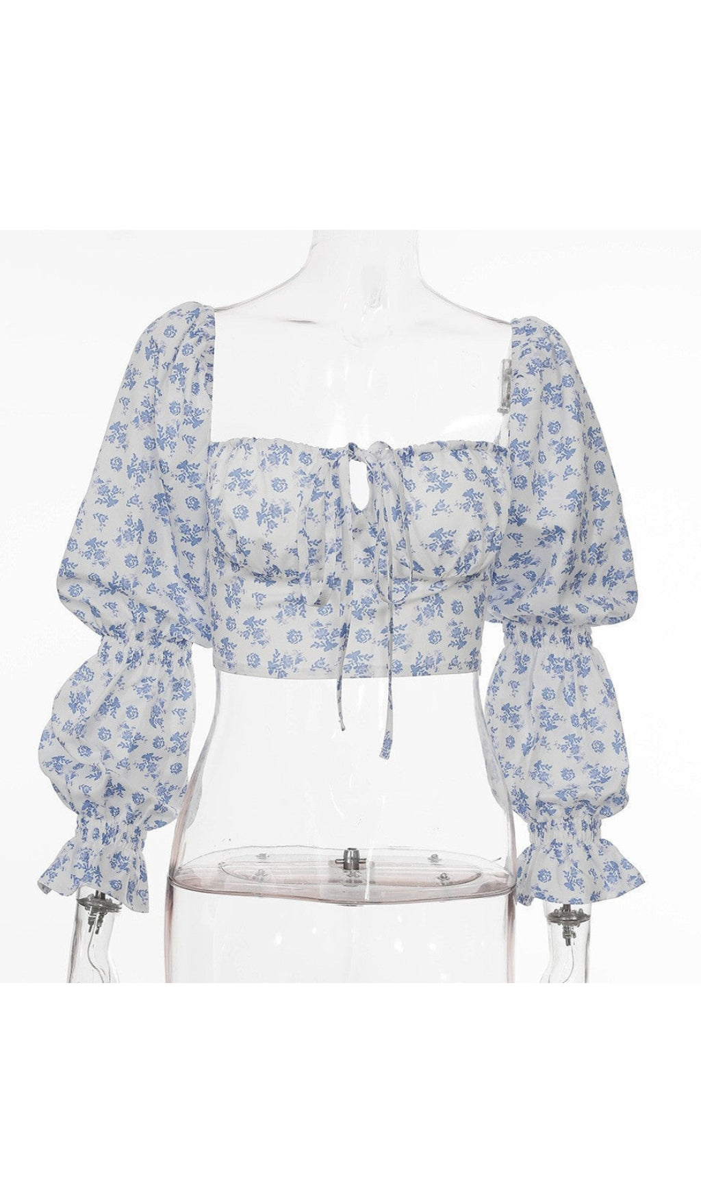 BUBBLE SLEEVE WAISTBAND TOP IN BLUE