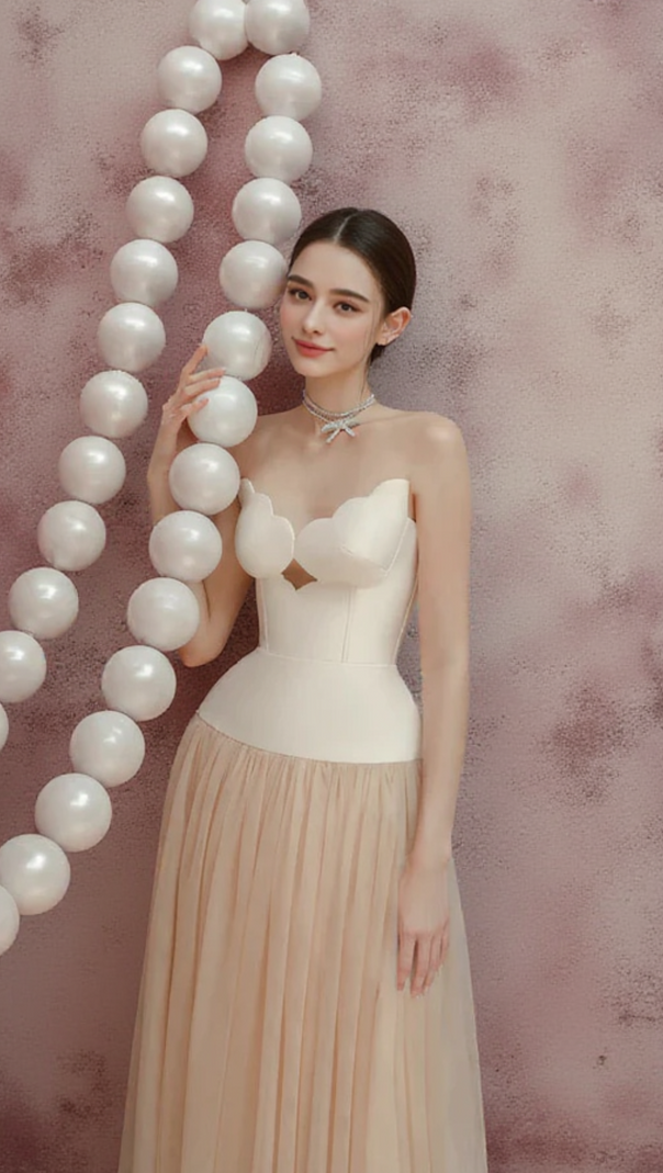 AIIZIE TWO-TONE HOLLOW TUBE TOP TULLE MIDI DRESS - product image