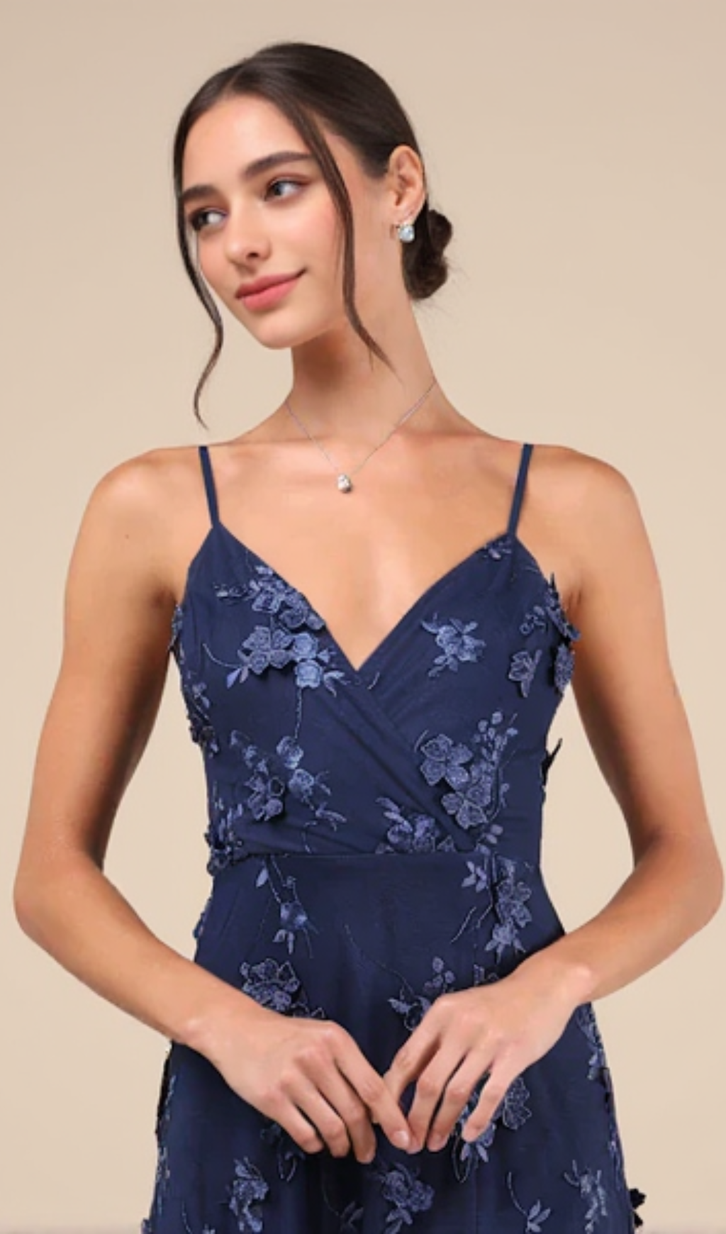 RARE PRESENCE NAVY BLUE 3D FLORAL SURPLICE MAXI DRESS