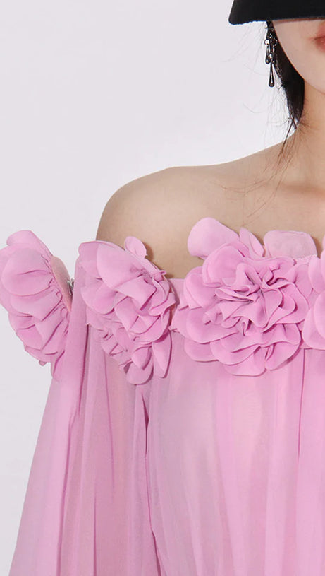 ASCELLA FLOWER SHOULDER MAXI DRESS IN PINK