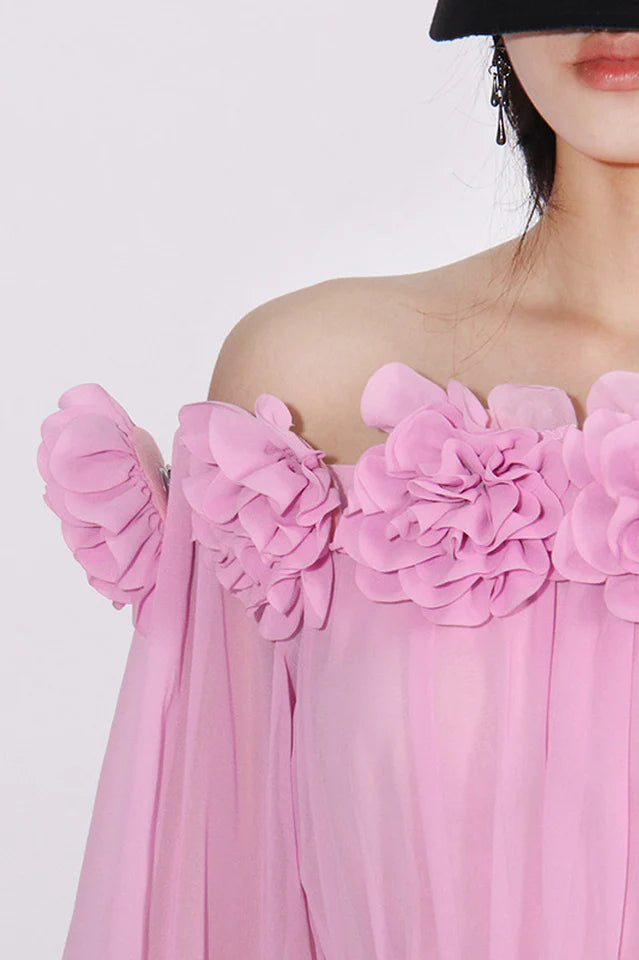AIIZIE ASCELLA FLOWER SHOULDER MAXI DRESS IN PINK - product image