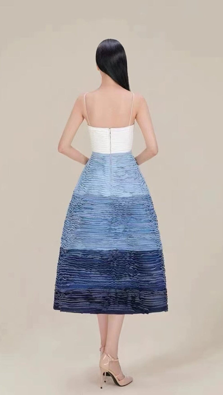 BLUE RIPPLE HALTER MIDI DRESS