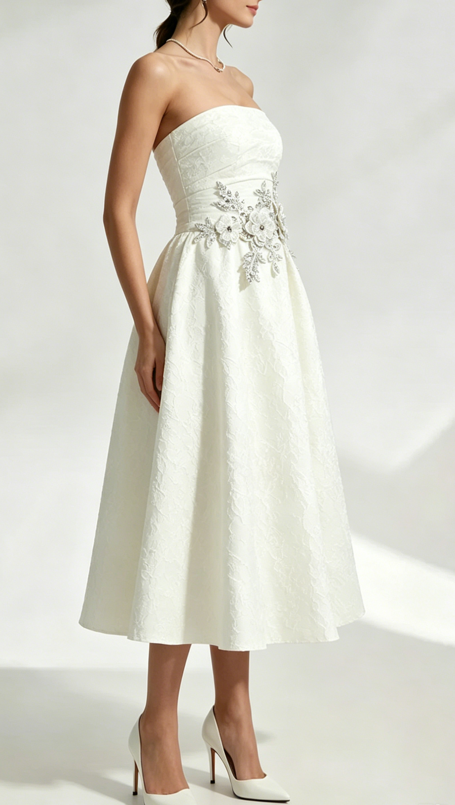 Lace Flower Embroidery Saoirse Midi Dress - Ivory