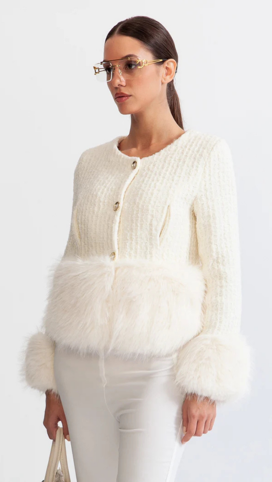 FAUX FUR COAT WITH WOOL BLEND