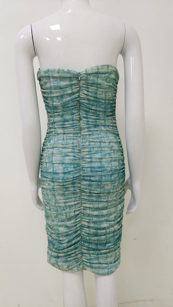 AIIZIE GREEN STRAPLESS RUCHED MIDI DRESS - product image