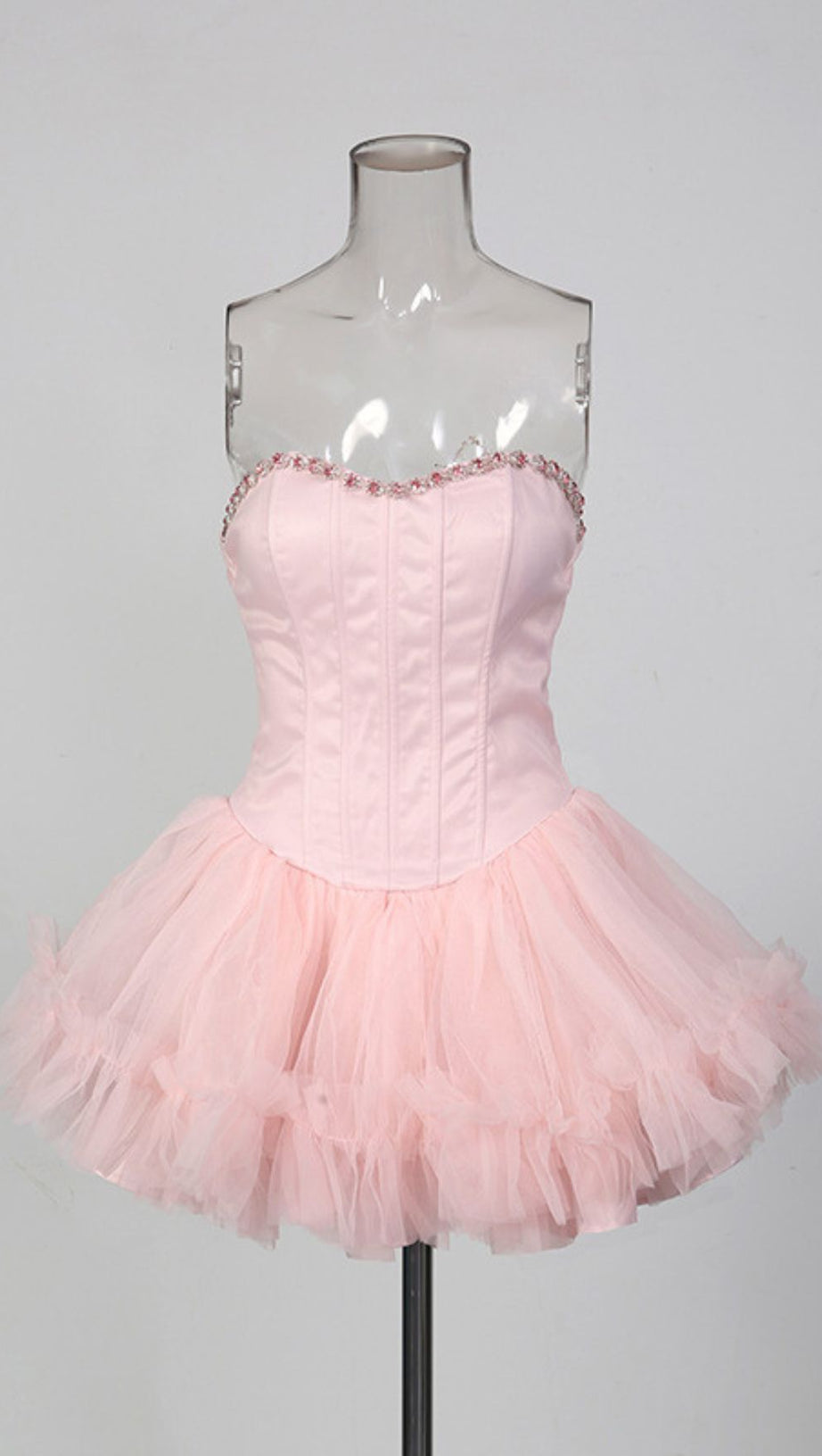 Jasmijn Pink Sparkle Strapless Corset Tulle Mini Dress