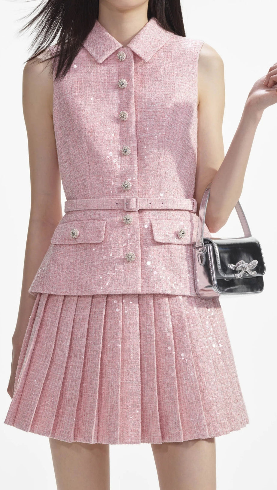 PINK BOUCLE TAILORED MINI DRESS