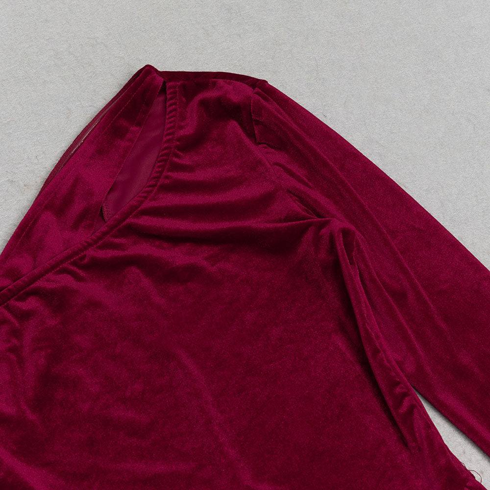 AIIZIE LONG SLEEVE STRAPLESS VELVET A-LINE DRESS - product image