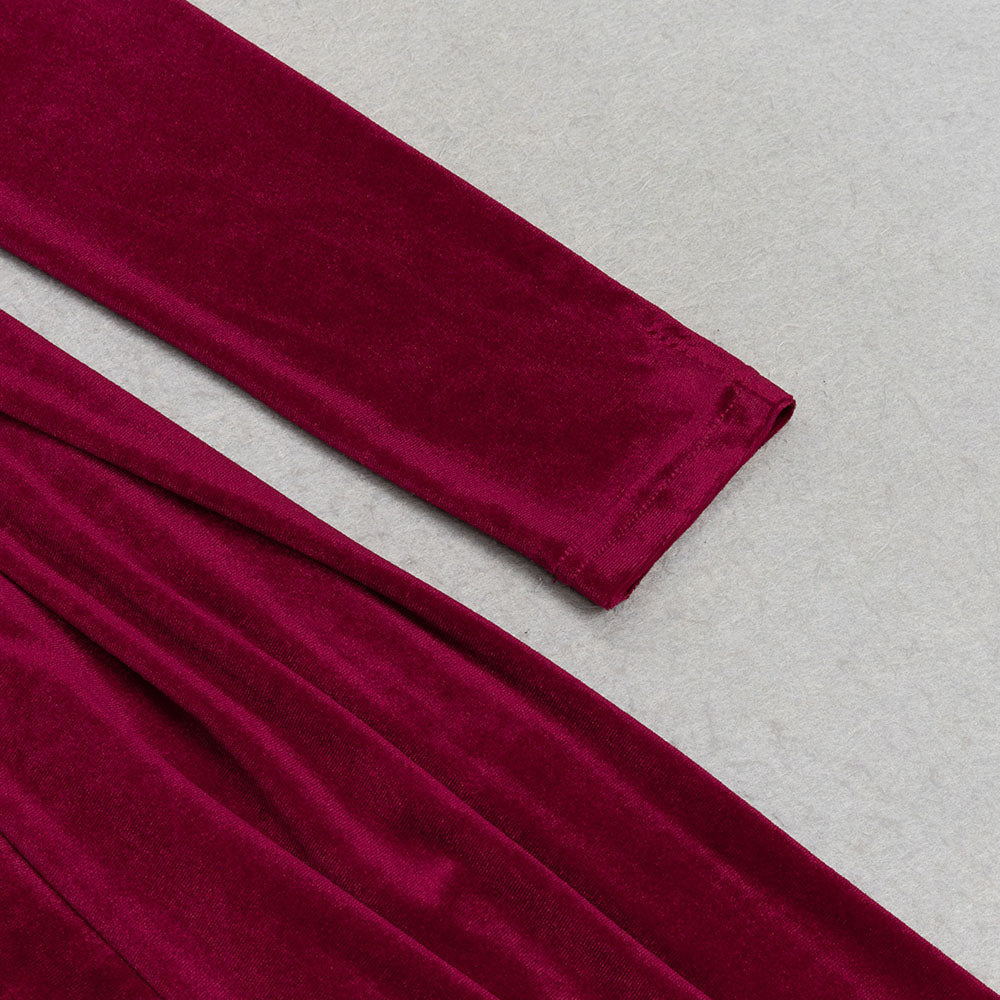 LANGÄRMELIGES TRÄGERLOSES A-LINIEN-KLEID AUS SAMT 