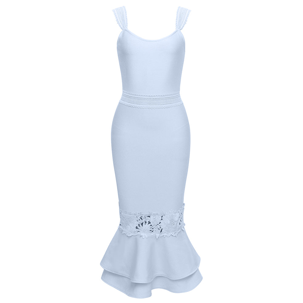 AIIZIE AGATHA MERMAID HEM FLORAL LACE BANDAGE MIDI DRESS IN BLUE - product image