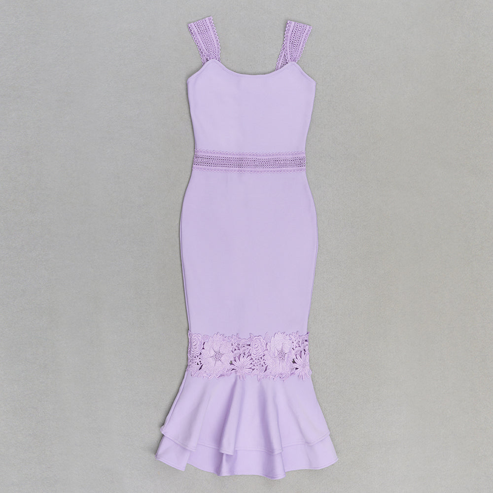 AIIZIE AGATHA MERMAID HEM FLORAL LACE BANDAGE MIDI DRESS IN PURPLE - product image