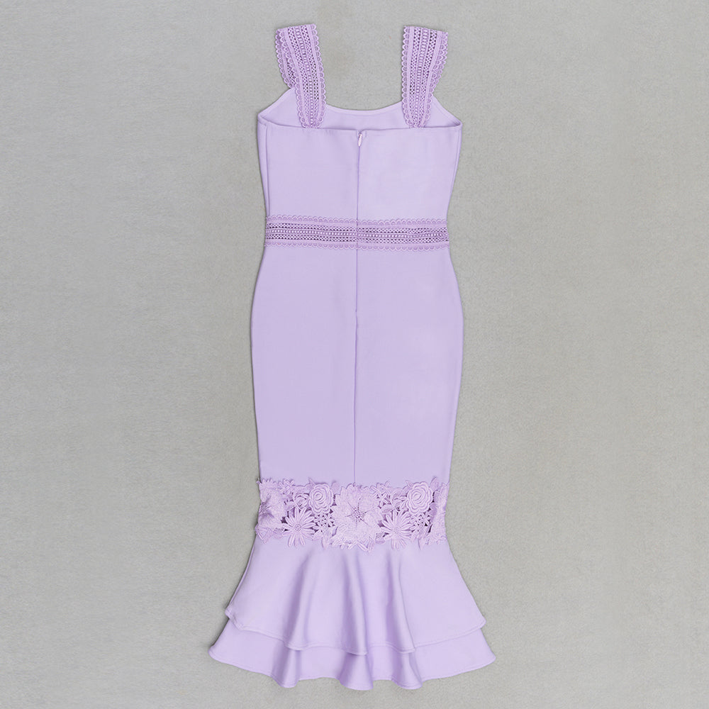 AIIZIE AGATHA MERMAID HEM FLORAL LACE BANDAGE MIDI DRESS IN PURPLE - product image