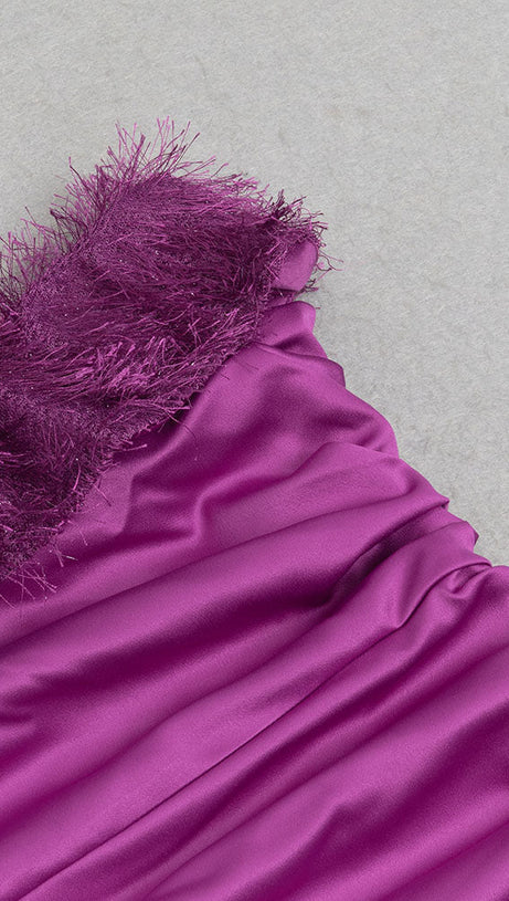 FUR DRAPED SILK DRESS HOT IN PINK