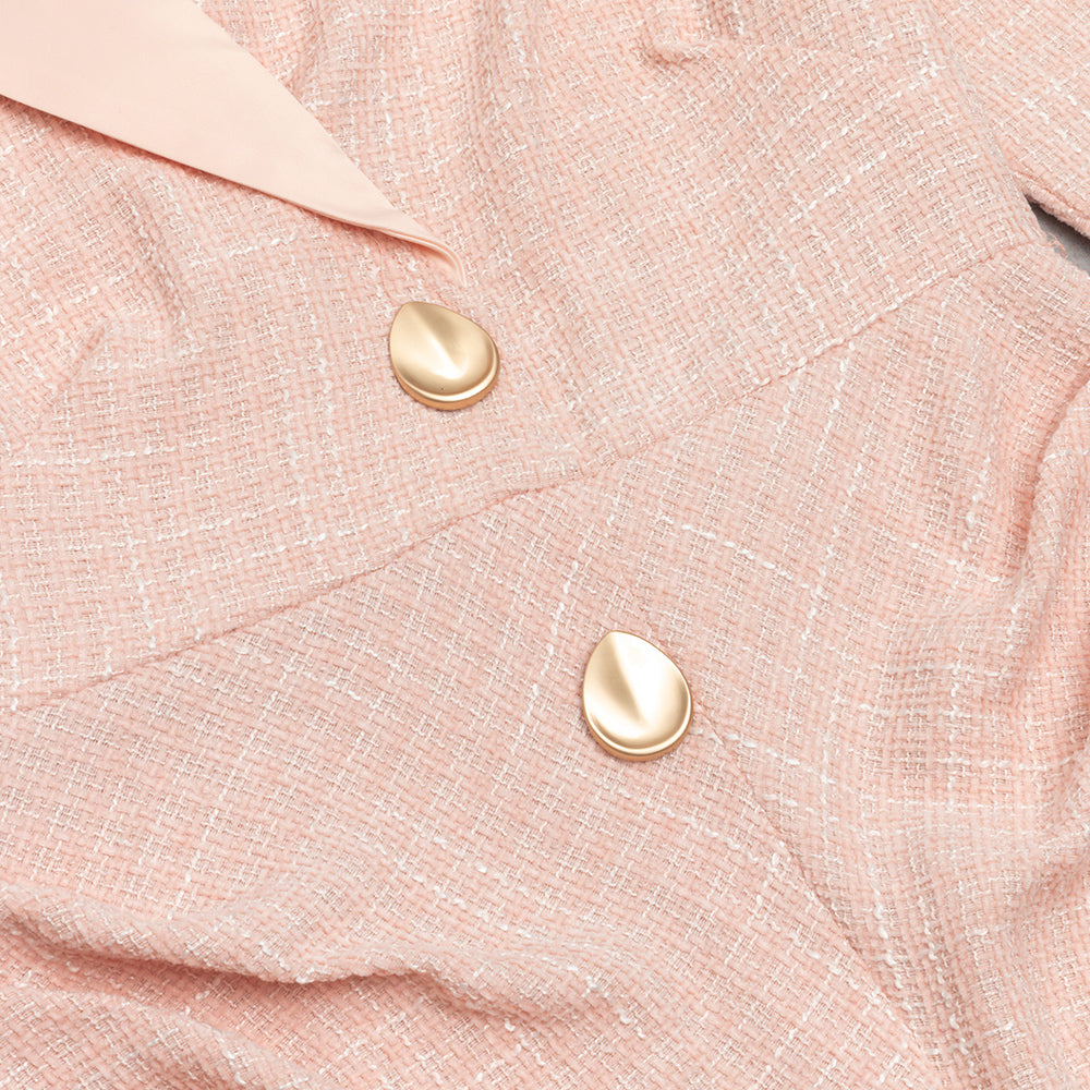 AIIZIE SUIT COLLAR METAL BUTTON RUFFLED MIDI DRESS - product image
