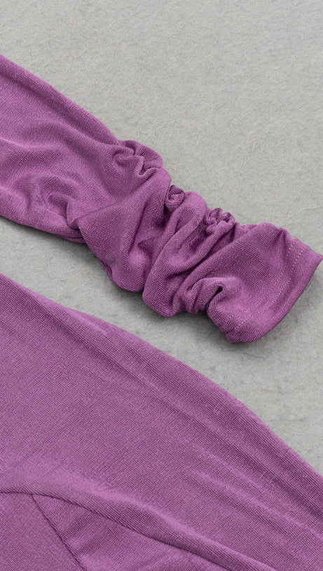 PURPLE LONG-SLEEVED HALTER NECK TIGHT FISHTAIL DRESS