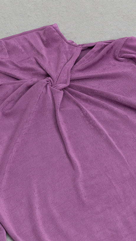 PURPLE LONG-SLEEVED HALTER NECK TIGHT FISHTAIL DRESS