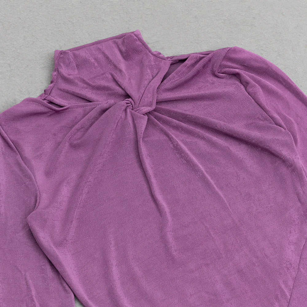AIIZIE PURPLE LONG-SLEEVED HALTER NECK TIGHT FISHTAIL DRESS - product image