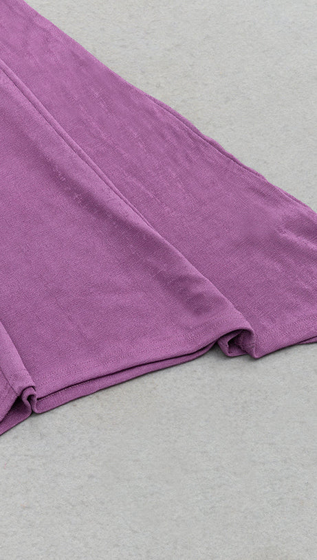 PURPLE LONG-SLEEVED HALTER NECK TIGHT FISHTAIL DRESS