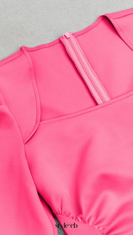 SQUARE NECK PLEATED MAXI DRESS IN PINK