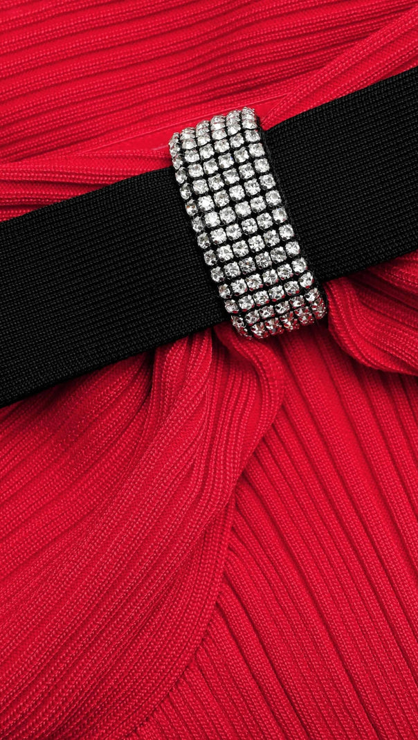 AIIZIE RED OFF-SHOUDER KNIT BOW MINI DRESS - product image