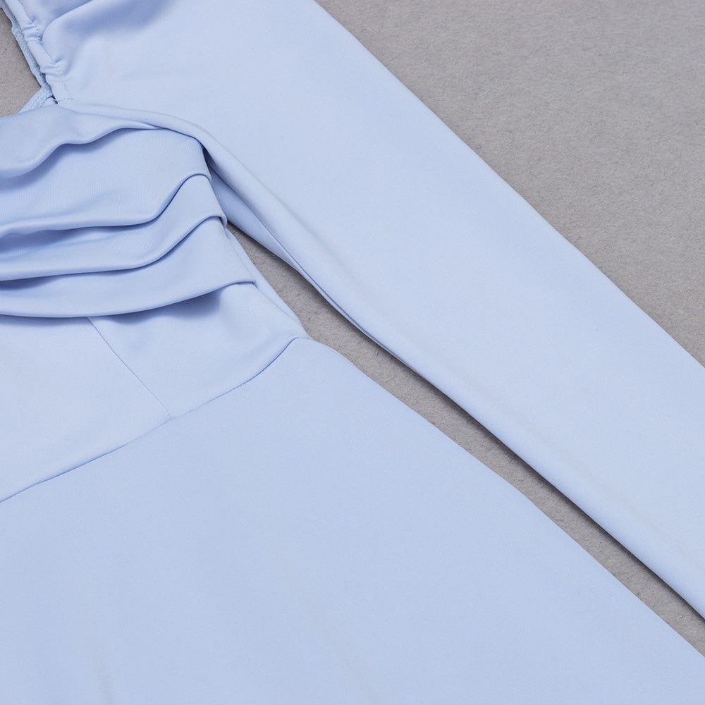 AIIZIE TWIST FRONT GIGOT SLEEVE MIDI DRESS IN BLUE - product image