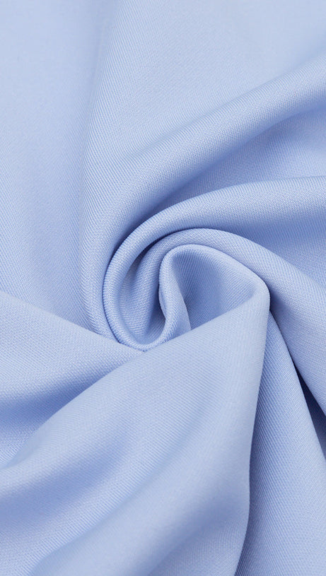 TWIST FRONT GIGOT SLEEVE MIDI DRESS IN BLUE