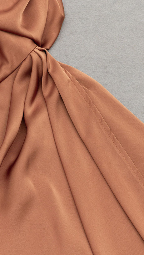 DRAPED OFF SHOULDER RUCHED MAXI DRESS