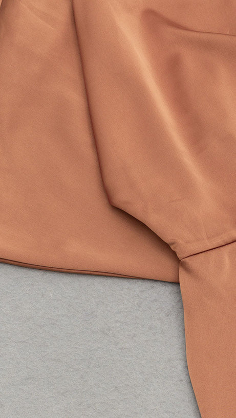 DRAPED OFF SHOULDER RUCHED MAXI DRESS