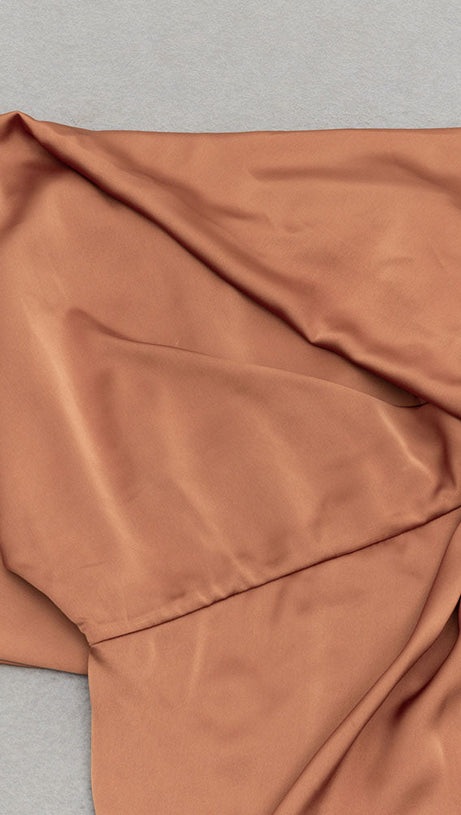 DRAPED OFF SHOULDER RUCHED MAXI DRESS