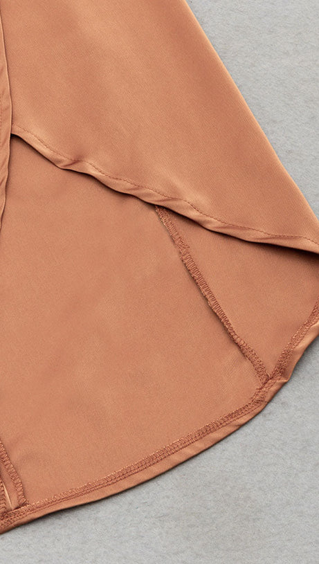 DRAPED OFF SHOULDER RUCHED MAXI DRESS