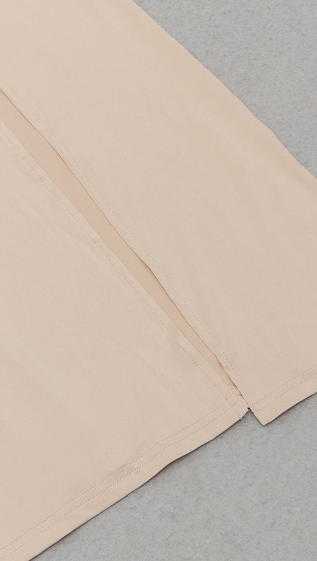 RUCHED RUFFLES SPLIT BODYCON MAXI DRESS