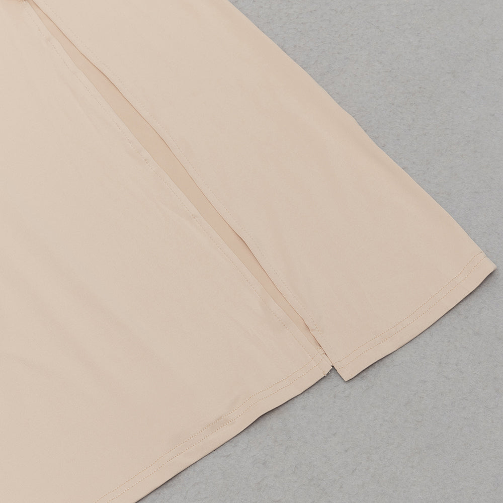 Gerafftes, figurbetontes Maxikleid mit Schlitz 