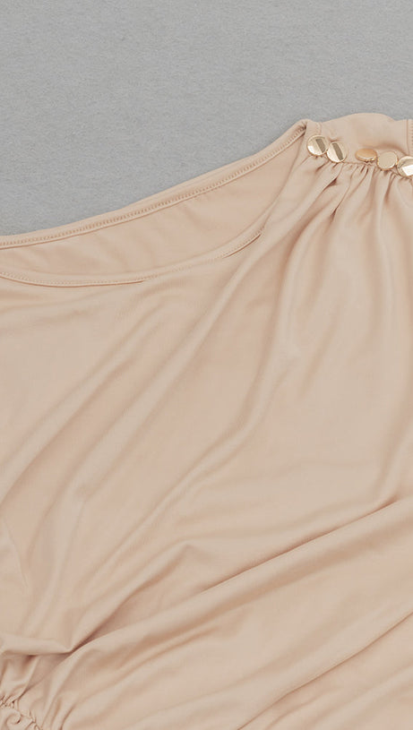 RUCHED RUFFLES SPLIT BODYCON MAXI DRESS