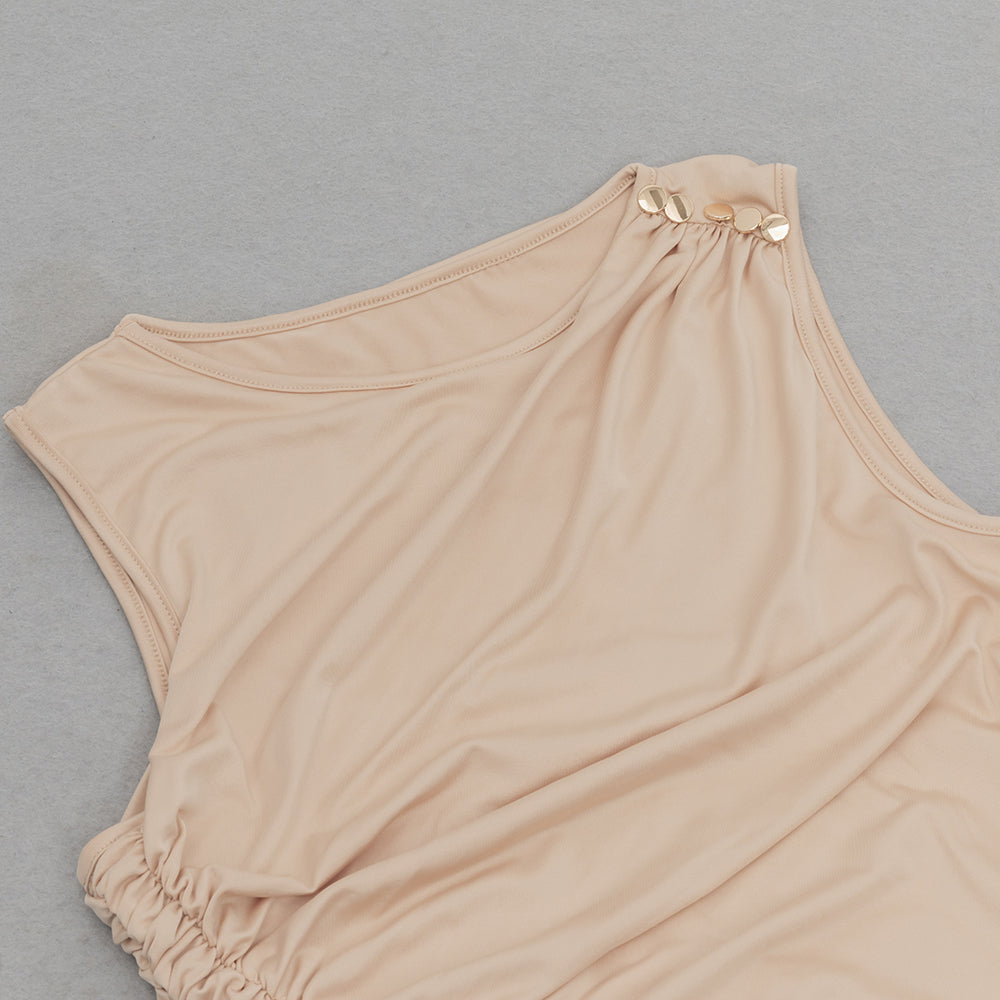 Gerafftes, figurbetontes Maxikleid mit Schlitz 