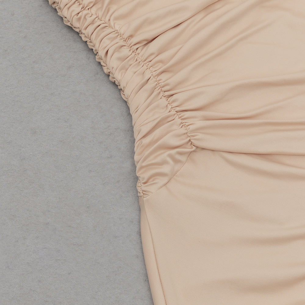 Gerafftes, figurbetontes Maxikleid mit Schlitz 